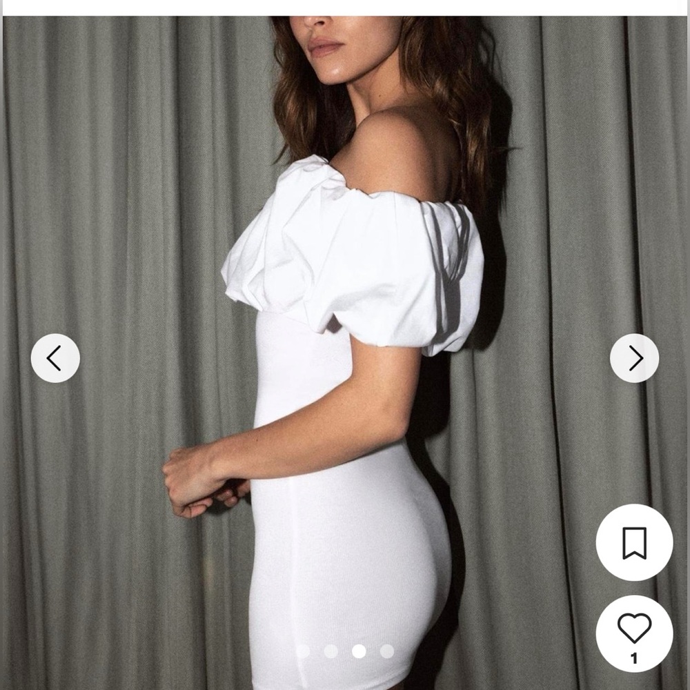 White Zara Puffy White Off Shoulder Mini Dress - Small